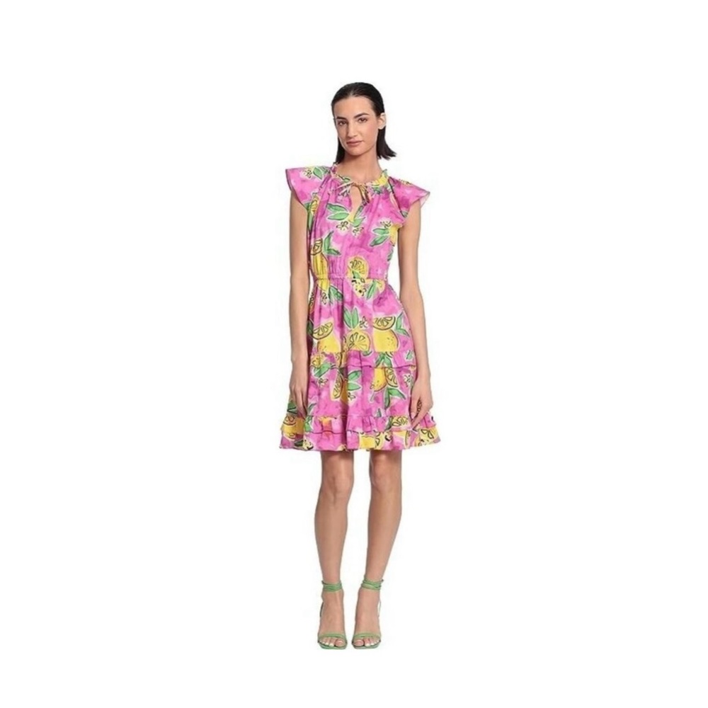 Donna Morgan Lemon Printed Flutter Cap Sleeve Ruf… - image 3